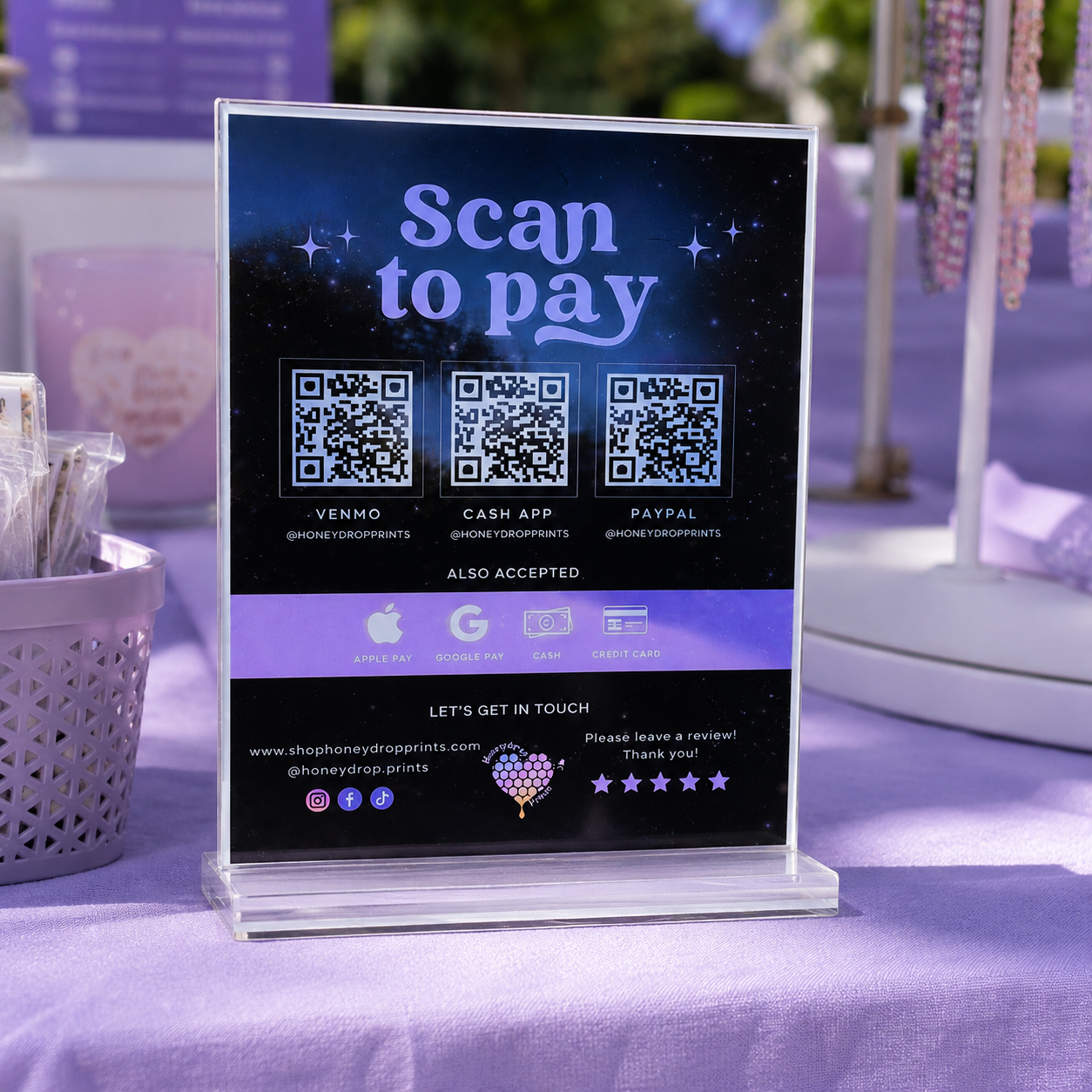 8.5” x 11” Acrylic Scan-to-Pay Sign